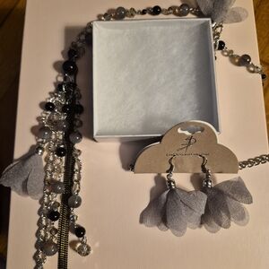 Elegant Gray Beaded Necklace and Earring Set